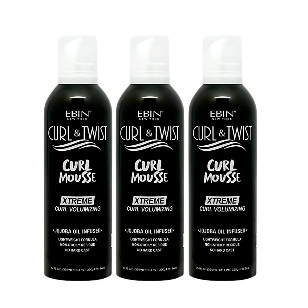 EBIN NEW YORK Hair Mousse  3x Curl & Twist Curl Mousse CurlVolumizing 12.49 oz Defines Curls, Adds Shine, Long Hold, Argan & Keratin Infused Hair Styling Foam  Gift Set (3 Items)