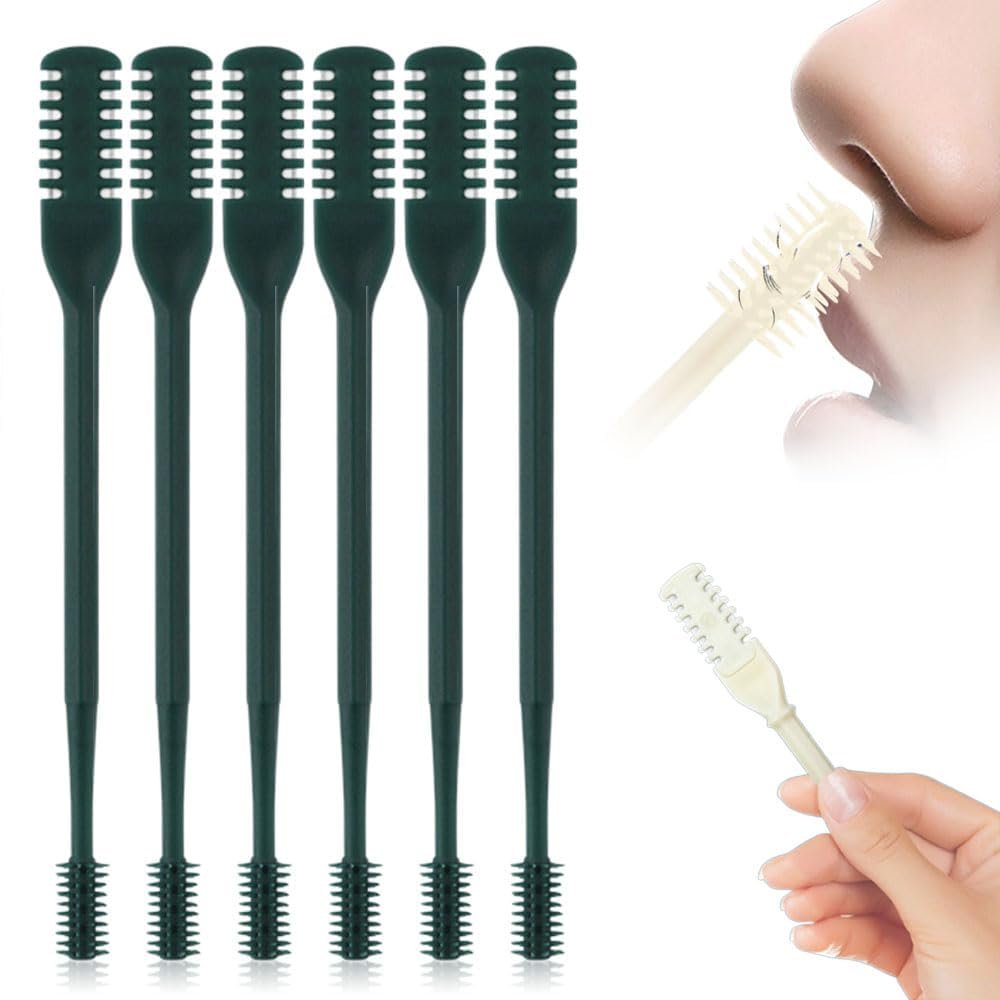 2 in 1 Nasal Hair Cutter, Nostril Hair Remover Tool Double Sided Nose Hair Knife, Manual 360 Rotating Nose Hair Trimmer with Ear Digger for Men and Women (Black, 6Pcs)