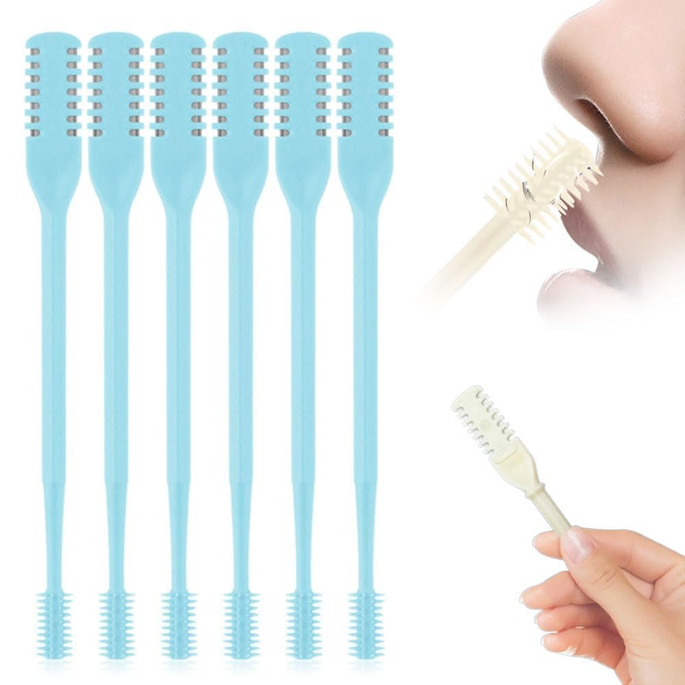 2 in 1 Nasal Hair Cutter, Nostril Hair Remover Tool Double Sided Nose Hair Knife, Manual 360 Rotating Nose Hair Trimmer with Ear Digger for Men and Women (Blue, 6Pcs)