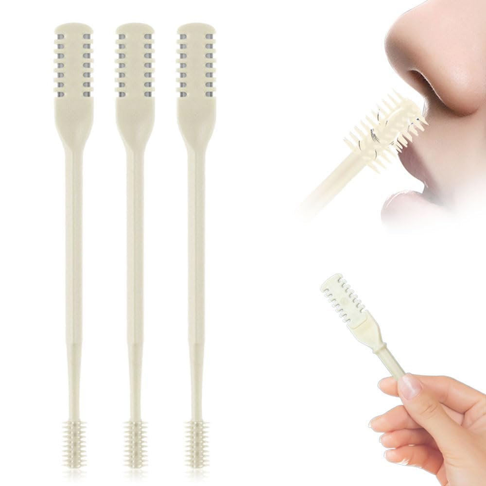 2 in 1 Nasal Hair Cutter, Nostril Hair Remover Tool Double Sided Nose Hair Knife, Manual 360 Rotating Nose Hair Trimmer with Ear Digger for Men and Women (White, 3Pcs)