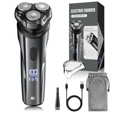 ABGAB Electric Rechargeable Shaver for Men,Wet & Dry Electric Razor, IPX7 Waterproof Rotary Shaver for Men,4D Floating Head, LED Display,Type-C, Travel-Friendly, Gray