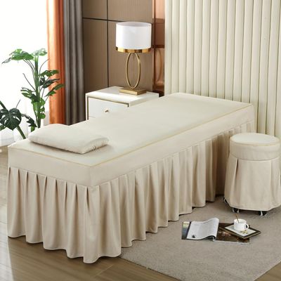 Beige,190 * 75cm(S),LDLCYCN Massage Table Bed Skirt with Elastic Band Full Wrap Beauty Salon Fitted Sheet Soft Skin-Friendly Spa Bed Cover with Hole Beauty Massage Spa Couch Cover Washable