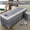 Beige,190 * 75cm(S),LDLCYCN Massage Table Bed Skirt with Elastic Band Full Wrap Beauty Salon Fitted Sheet Soft Skin-Friendly Spa Bed Cover with Hole Beauty Massage Spa Couch Cover Washable view 4