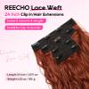REECHO Curly Clip in Hair Extensions, 4PCS 24 inch Long Hair Extensions Clip ins Lace Weft Natural Hairpieces for Women Daily, Copper Red view 2
