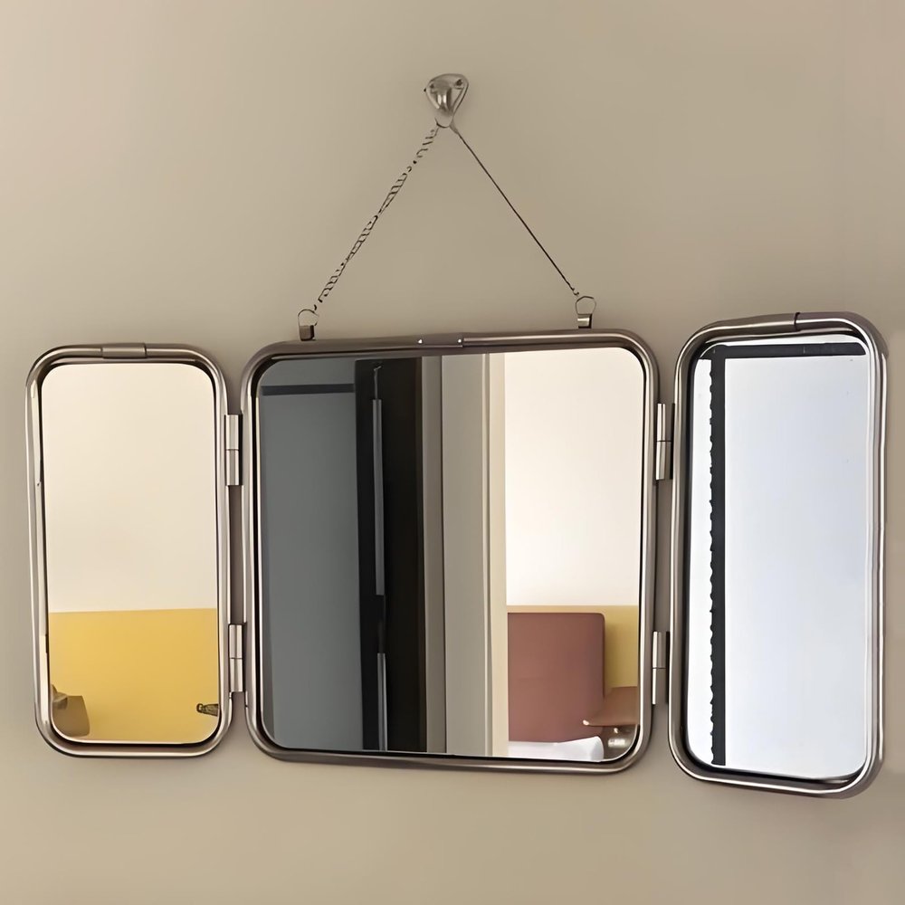 3-Way Foldable Travel Makeup Shaving Mirror with Chain & Stainless Steel Frame for Dressing Table, Desk