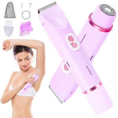 bbetyuss 2 in 1 Bikini Trimmer for Women, Dual Head Electric Rozor, Facial Hair Removal, Ipx7 Waterproof Body Shaver for Bikini Face Armpit Pubic Hair Leg Back, Easy Cleaning, Ceramic Blade (Purple)