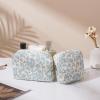 2 Pcs Quilted Cotton Makeup Bag Set, Small Aesthetic Cosmetic Bag with Floral Pattern, Cute Makeup Pouch for Purse, Kawaii Trendy Preppy Travel Toiletry Bag for Women and Girls(21 Blue Flower Set) view 2