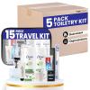Trektote Bulk Hygiene Kit for Men and Women  (5 Pack) 15 Piece Set of Travel Size Toiletries, TSA Compliant, Bulk Travel Essentials, Includes Shampoo and Conditioner, Body Wash, Toiletry Bag & More view 1