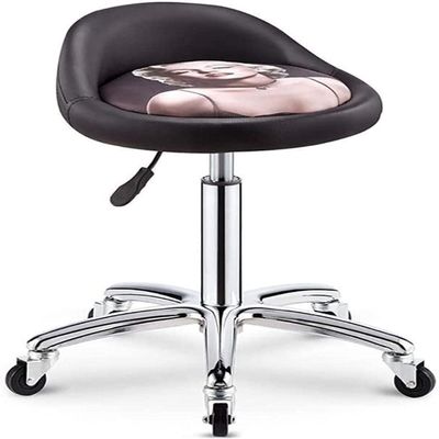 Adjustable Rolling Stool with 360 Swivel, Hydraulic Lift, PU Leather Seat, for Office, Tattoo, Salon, Kitchen, Massage Black