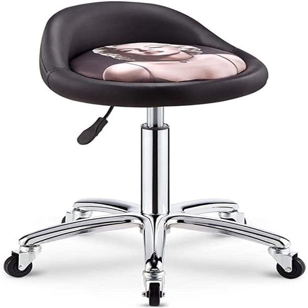 Adjustable Rolling Stool with 360 Swivel, Hydraulic Lift, PU Leather Seat, for Office, Tattoo, Salon, Kitchen, Massage Black