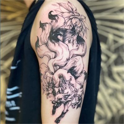 1/2pcs Nine Tailed Fox Large Image Temporary Tattoo Stickers For Men And Women On Arms, Semi Permanent, Waterproof, Lasting For 2 Weeks, Fake Tattoos(1pcs)