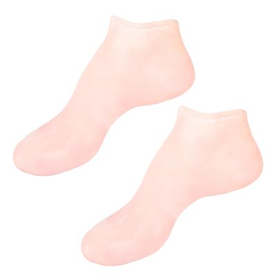 1 Pair Reusable Silicone Moisturizing Socks for Dry Cracked Feet, Spa Gel Heel Sleeves for Women & Men, Foot Care Masks to Repair Rough Skin & Calluses (1 Pair-Beige)