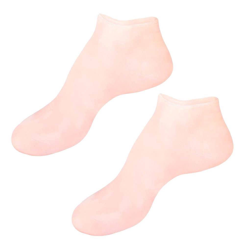1 Pair Reusable Silicone Moisturizing Socks for Dry Cracked Feet, Spa Gel Heel Sleeves for Women & Men, Foot Care Masks to Repair Rough Skin & Calluses (1 Pair-Beige)