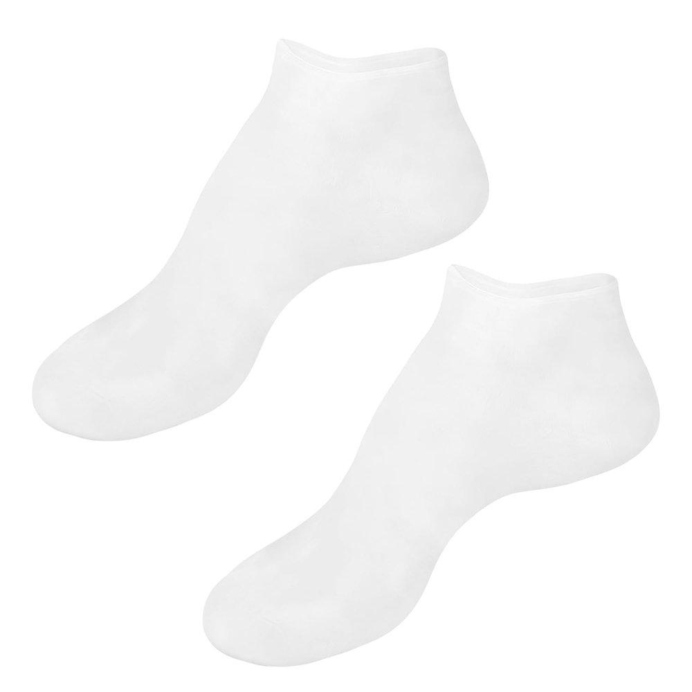 1 Pair Reusable Silicone Moisturizing Socks for Dry Cracked Feet, Spa Gel Heel Sleeves for Women & Men, Foot Care Masks to Repair Rough Skin & Calluses (1 Pair-White)