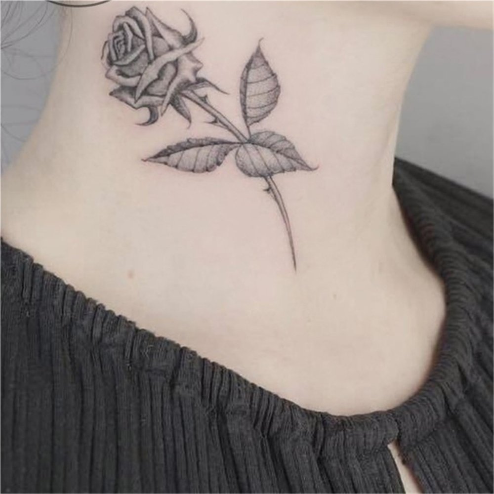 2pcs Rose Neck Temporary Tattoo Stickers For Men And Women, Semi-permanent Non-reflective, Waterproof, Lasting 2 Weeks, Fake Tattoos
