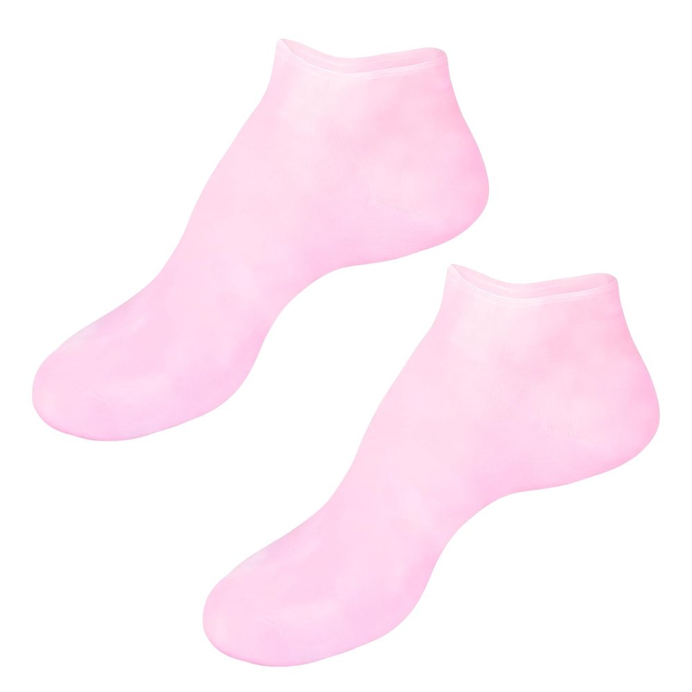 1 Pair Reusable Silicone Moisturizing Socks for Dry Cracked Feet, Spa Gel Heel Sleeves for Women & Men, Foot Care Masks to Repair Rough Skin & Calluses (1 Pair-Pink)