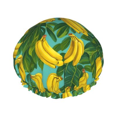 Banana and Leaf Bath Cap Reusable Waterproof Double Protects Hair Shower Cap