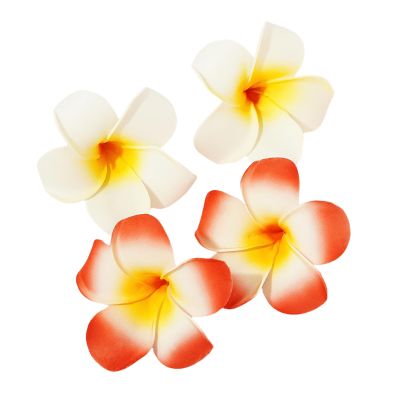 4 Pcs 7cm Hawaiian Flower Hair Clips Frangipani Plumeria Foam Head Flower Wedding for Women Girls Party Beach Hair Clip (White and red)