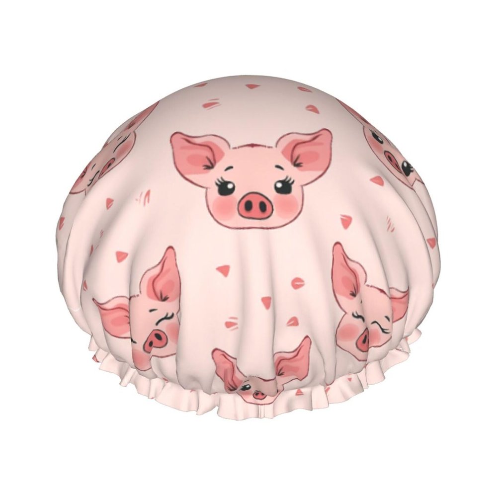Adorable Pig Bath Cap Reusable Waterproof Double Protects Hair Shower Cap
