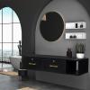 Black Wall Mount Hair Barber Table Salon Station, Beauty Salon Stations Equipment with Drawer, Spa Station Organizer Cabinet with Side Open Space, Storage Cabinets,Space Saving Bathroom Dresser view 1