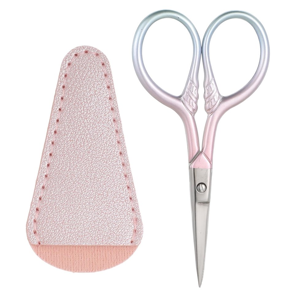 Facial Hair Small Grooming Scissors for Men Women, 3.5inch Small Precision Scissors, Safety Scissor with PU Sheath for Facial Hair, Eyebrow, Eyelash, Beard, Moustache