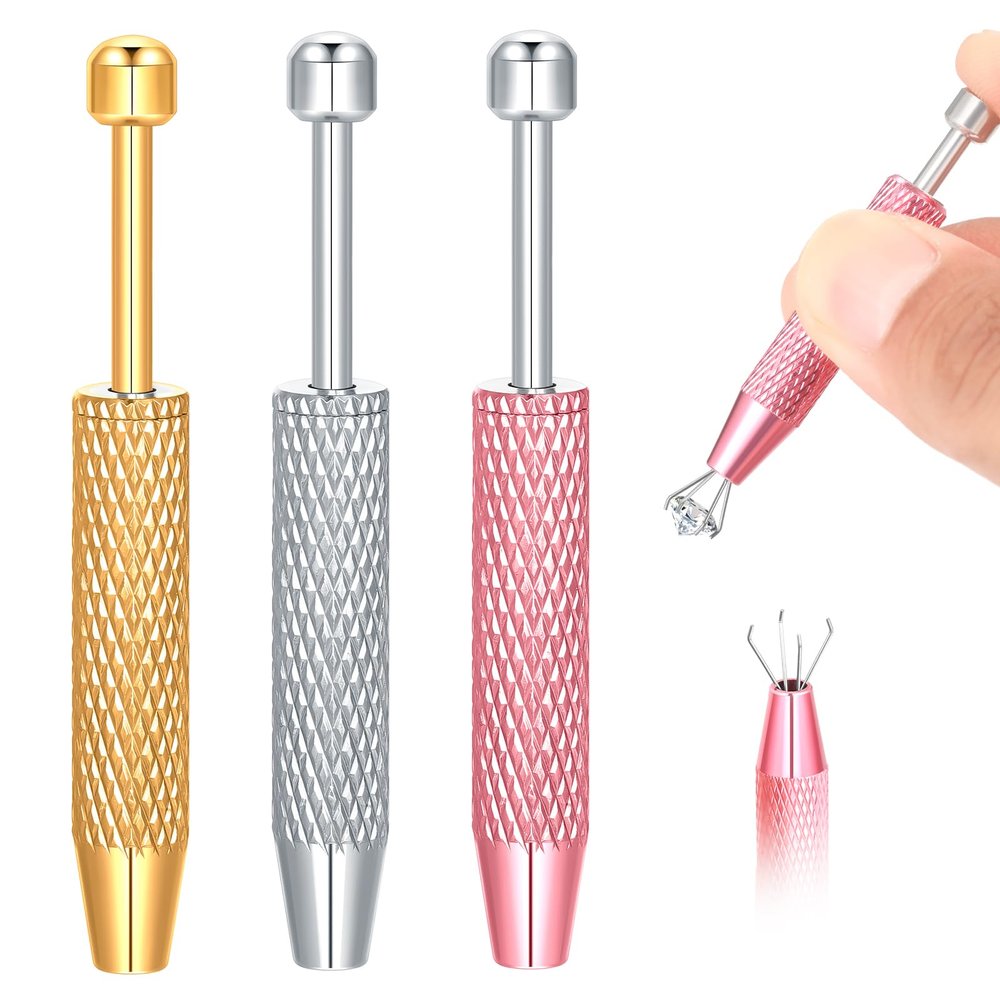 Xpircn 3Pcs Piercing Ball Grabber Tool, Piercing Changing Tools 4-Claw Pick Up Piercing Ball Holder, Gem Tweezers Piercing Jewelry for Jewelry Craft Small Parts Pickup