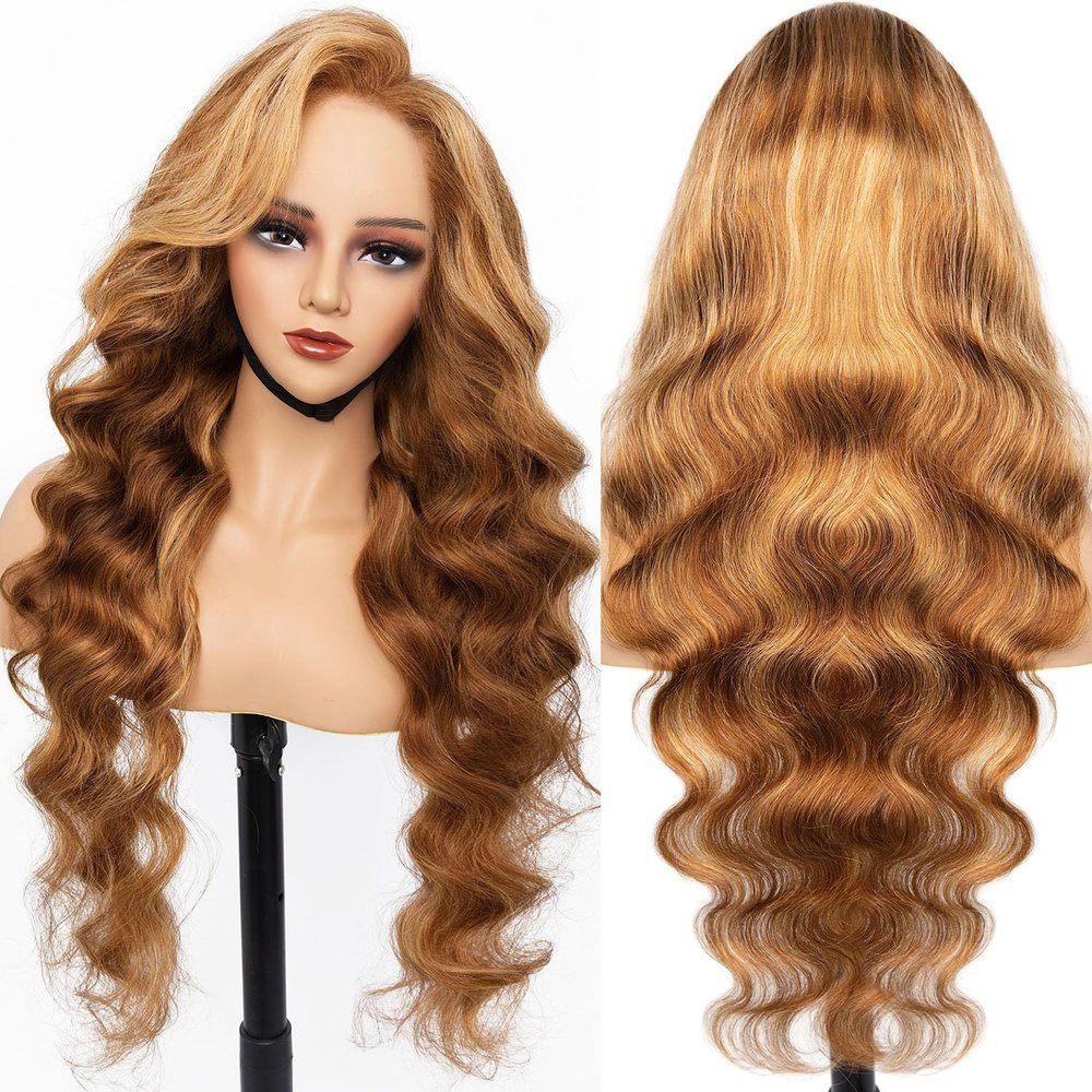 BUTMAX 250% Density Glueless Honey Blonde Lace Front Wigs Human Hair Highlight Lace Front Wig Human Hair 13x6 Ombre Lace Front Wig Pre Plucked Pre cut Not Fall Out No Knots 26 Inch