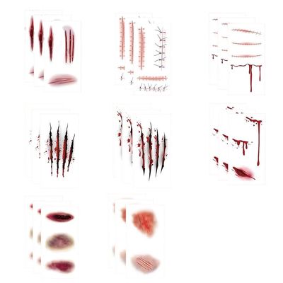 24 Sheets Fake Scars Temporary Tattoos, Halloween Body Face Scar Zombie Makeup Tattoo, Realistic Fake Bloody Scratch Wound Scar Stickers for Halloween Cosplay Party