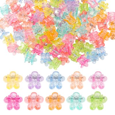 100PCS Mini Flower Hair Clips for Women Girls Mini Claw Clips Cute Jaw Clips Glitter Baby Hair Clip Small Hair Barrettes Strong Grip Hair Accessories for Hair Styling, Colorful
