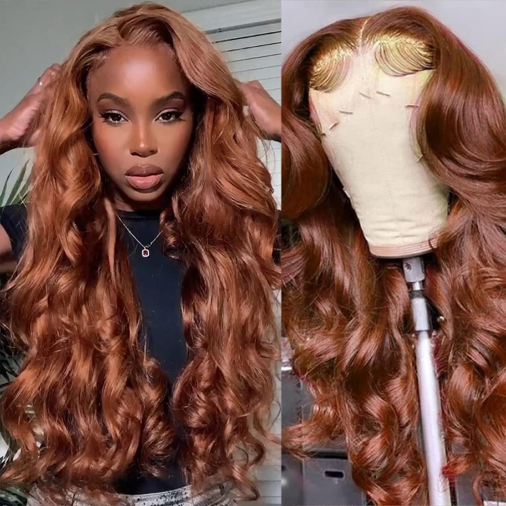 AMIRTY 250 density 36 Inch Dark Ginger Wig Human Hair Pre Plucked 13x4 Auburn Colored Lace Front Wigs Body Wave Glueless Wigs Human Hair HD Lace Frontal Reddish Brown Human Hair Wig