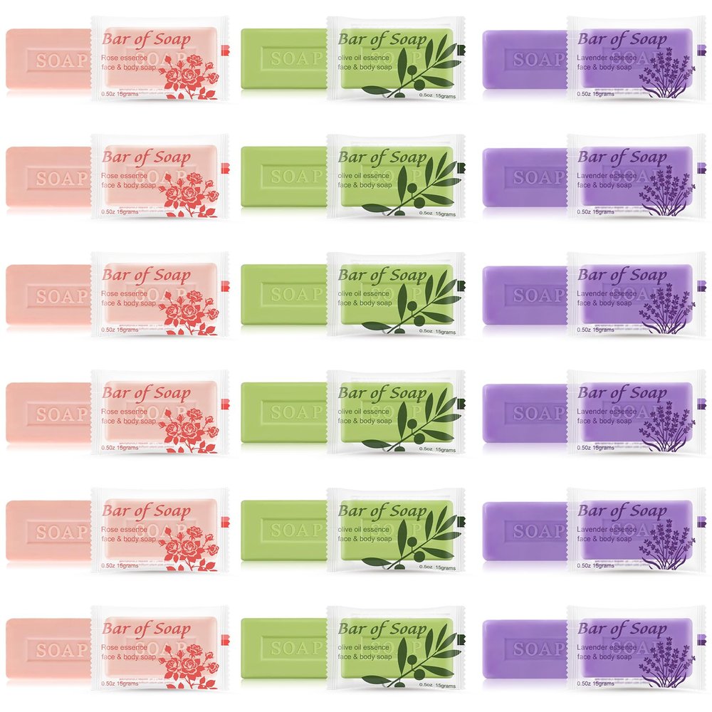 skourvut Bulk Bar Soap Travel Mini Soap Bars 0.5 oz,Guest Soaps Small for Bathroom,Hotel Soap Bars for Hotel Hospitality Homeless(Olive Oil,Rose and Lavender,Pack of 60)