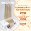 Full Shine Butterfly Weft Hair Extensions Human Hair 16 Inch 50G Ash Blonde Highlight Bleach Blonde Extensions Hand Tied Pu Hole Weft Extensions with Seamless Micro Beads view 2