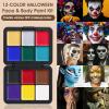 16 Colors Face & Body Paint - Blendable Facepaint Foundation with Sponge & Brush for Skin, Professional Halloween Face Make-up Kit for Zombie Clown Joker Vampire Skeleton Camo USA Flag Bruise Costume view 2