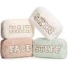 Paterr 4 Pieces Preppy Makeup Bag Chenille Letter Faux Fur Fluffy Bag Preppy Stuff Face Skin Hair Stuff Cute Toiletry Cosmetic Travel Bags Pouch with Zipper for Girls Women(Light Colors) view 1