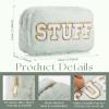 Paterr 4 Pieces Preppy Makeup Bag Chenille Letter Faux Fur Fluffy Bag Preppy Stuff Face Skin Hair Stuff Cute Toiletry Cosmetic Travel Bags Pouch with Zipper for Girls Women(Light Colors) view 2