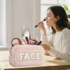 Paterr 4 Pieces Preppy Makeup Bag Chenille Letter Faux Fur Fluffy Bag Preppy Stuff Face Skin Hair Stuff Cute Toiletry Cosmetic Travel Bags Pouch with Zipper for Girls Women(Light Colors) view 4