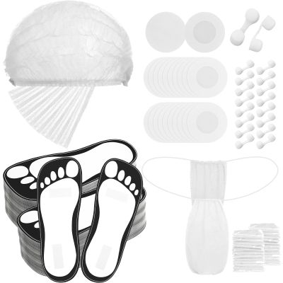 Chicingyou 125 Pcs Spray Tan Tanning Essentials Accessories Kit 25 Set Disposable Caps Underwear Feet Pads Nipple Cover Nose Filter Plugs for Beauty Salons Home Sunless Tanning (White)
