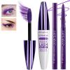 Purple Mascara and Eyeliner Set,5D Longlasting Waterproof Colored Mascara Volume and Length,Natural Lengthening Curling,Retractable Purple Eyeliner Pencil,Eye Makeup Gift Kit for Women view 2