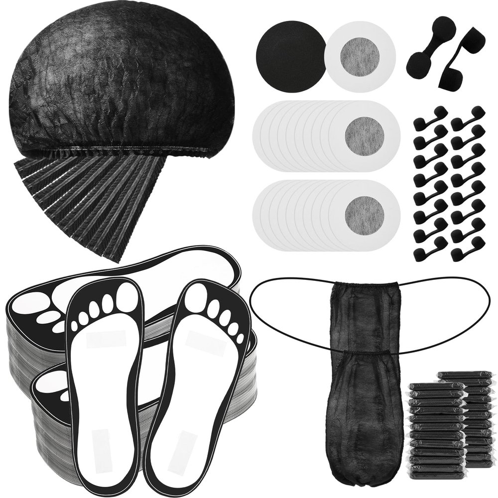 Chicingyou 125 Pcs Spray Tan Tanning Essentials Accessories Kit 25 Set Disposable Caps Underwear Feet Pads Nipple Cover Nose Filter Plugs for Beauty Salons Home Sunless Tanning (Black)