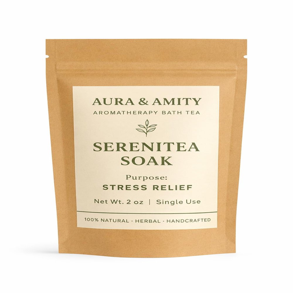 Aura & Amity Botanical Bath Tea - Herbal Soak Bags for Stress Relief - 100% Natural, Handcrafted, Single Use Spa Ritual (Lavender)