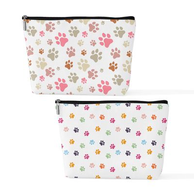2 Pcs Colorful Dog Footprints Makeup Bag, Large Capacity Travel Makeup Case Cosmetic Bags for Women, Portable Pouch Purse Travel Essentials Toiletries Accessories, Christmas Birthday Gifts for Women
