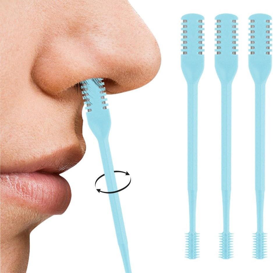 3PCS Nasal Hair Cutter, 2025 Manual 360 Rotating Nostril Hair Removal Tool Double Sided Nose Hair Blade,Nose Hair Trimmer with Ear Picker for Men Women Travel Essentials (Blue)