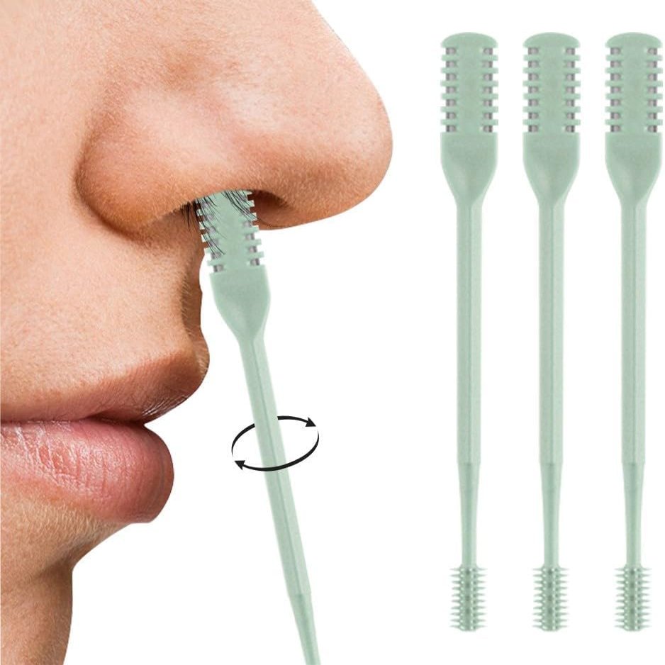 3PCS Nasal Hair Cutter, 2025 Manual 360 Rotating Nostril Hair Removal Tool Double Sided Nose Hair Blade,Nose Hair Trimmer with Ear Picker for Men Women Travel Essentials (Green)