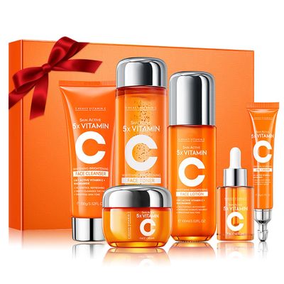 6-Piece Hydrating Skincare Set with Vitamin C, Face Care Kit Includes Cleanser, toner, lotion, essence, face cream, eye cream