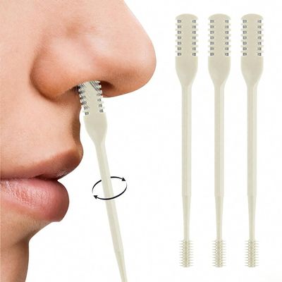 3PCS Nasal Hair Cutter, 2025 Manual 360 Rotating Nostril Hair Removal Tool Double Sided Nose Hair Blade,Nose Hair Trimmer with Ear Picker for Men Women Travel Essentials (Beige)