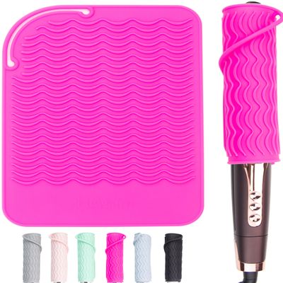 Heysam Professional Heat-Resistant Mat for Hair Straighteners and Curling Irons, Portable Heat Tool Pad, Silicone Material - Protects Your Vanity, Size: 9"x6.5"-Rose Red