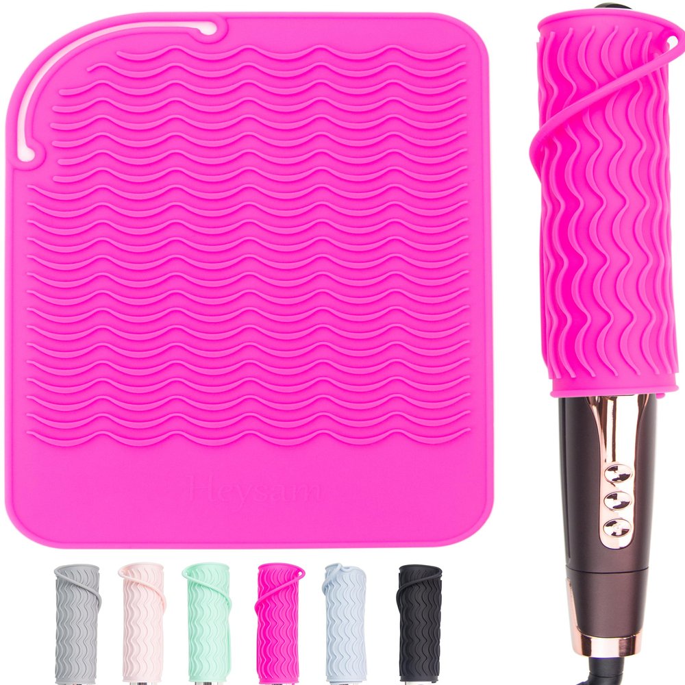 Heysam Professional Heat-Resistant Mat for Hair Straighteners and Curling Irons, Portable Heat Tool Pad, Silicone Material - Protects Your Vanity, Size: 9"x6.5"-Rose Red