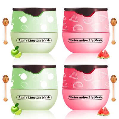 4 PCS Watermelon & Apple Lime Lip Balm, Sleeping Lip mask, Propolis Moisturizing Lip Balm with Stick, Hydrating Prevention Dry & Cracked, Reduce lip Lines