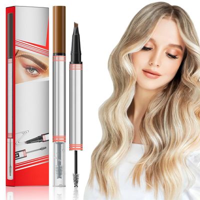 2 In 1 Brow Pen and Sealing Brow Pencil, 2025 New Magical Waterproof Brow Pencil, Dual-Ended 3D Waterproof Microblading Eyebrow Pen, 4 Tip Brown Pencil with Brow Brush 2 In 1 Brows (Light Brown)