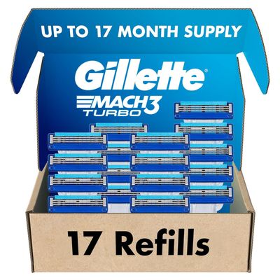 Gillette Mach3 Turbo Razor for Men, 17 Blade Refills